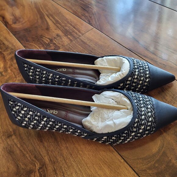 Franco Sarto Womens Woven Darcy Heels Pointed Toe Kitten Heel Pump Size 6 Blue - Picture 3 of 10